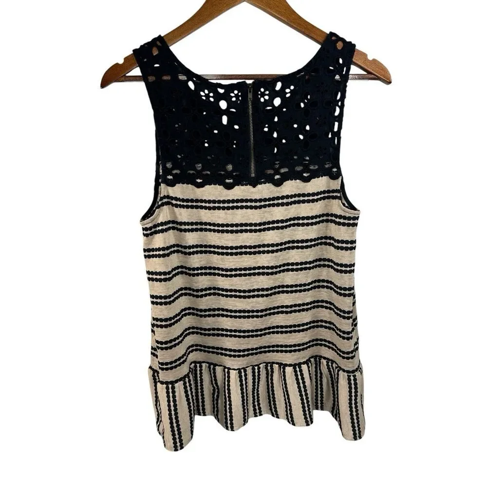 Free People Size L Molly's Retro Peplum Top Women's Stripe Eyelet Tank - Picture 3 of 10